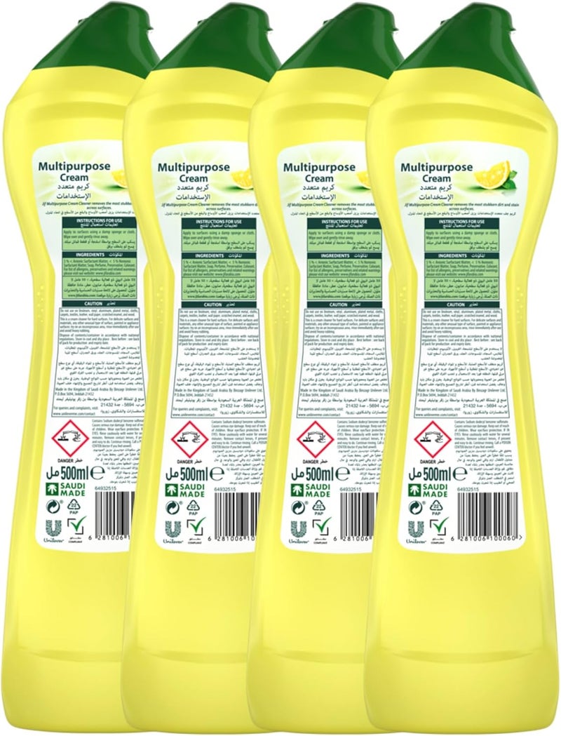 Cream Cleaner, Lemon, 500ml x 4, with micro crystals technology, eliminates grease, burnt food & limescale stains - Image 2