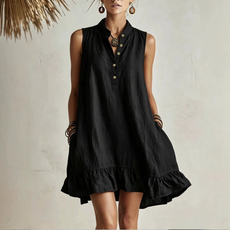 Women's Solid Color A-Line Dress Sleeveless - Image 2