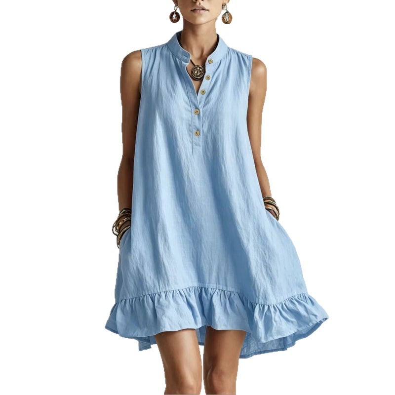 Women's Solid Color A-Line Dress Sleeveless - Image 5