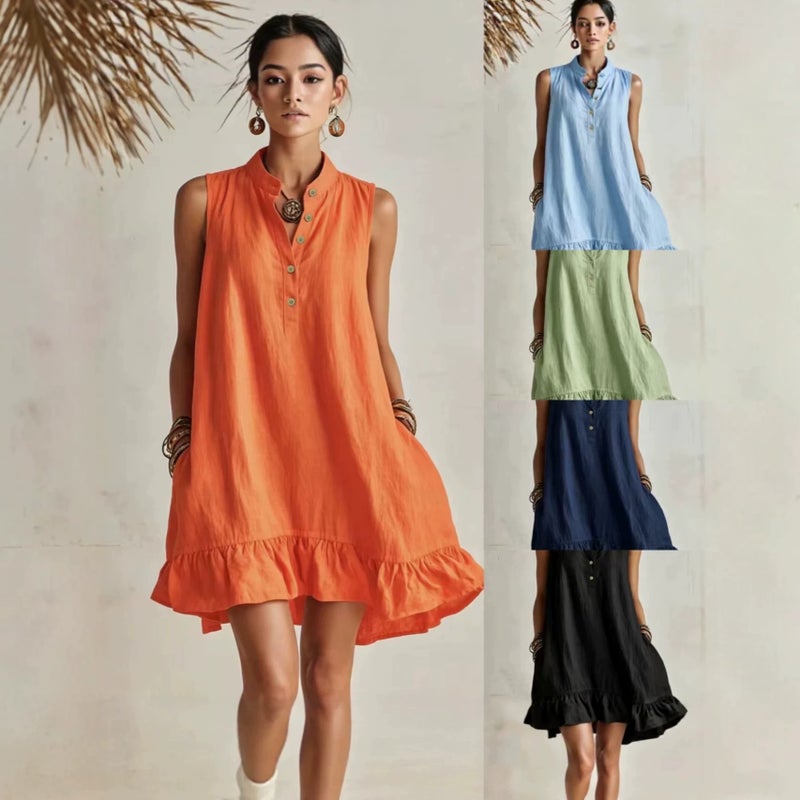 Women's Solid Color A-Line Dress Sleeveless - Image 1