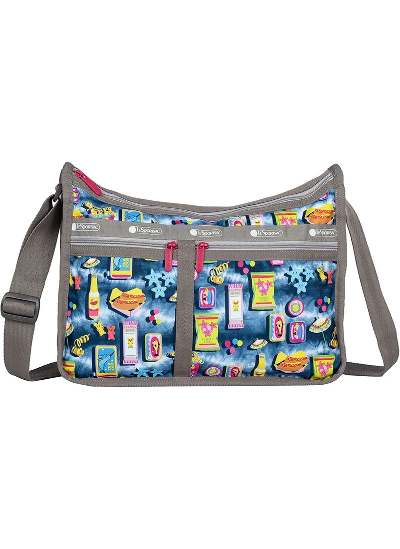 LeSportsac - LeSportsac Beach Snacks Deluxe Everyday Crossbody Bag + Cosmetic Bag, Style 7507/Color F949, Vibrant Pop Art Style Beachy Graphics: Hot Dogs, French Fries & Tropical Drinks, Unique Hot Pink Zip Pull - Image 1