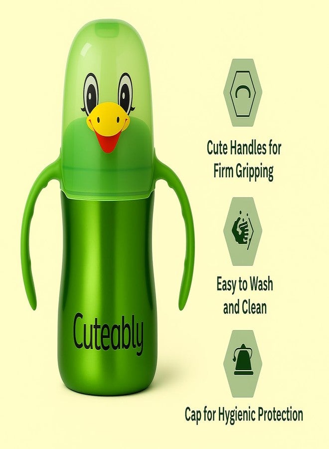 Cuteably 3-in-1 Stainless Steel Baby Bottle, 240ml, (Green) - Image 4