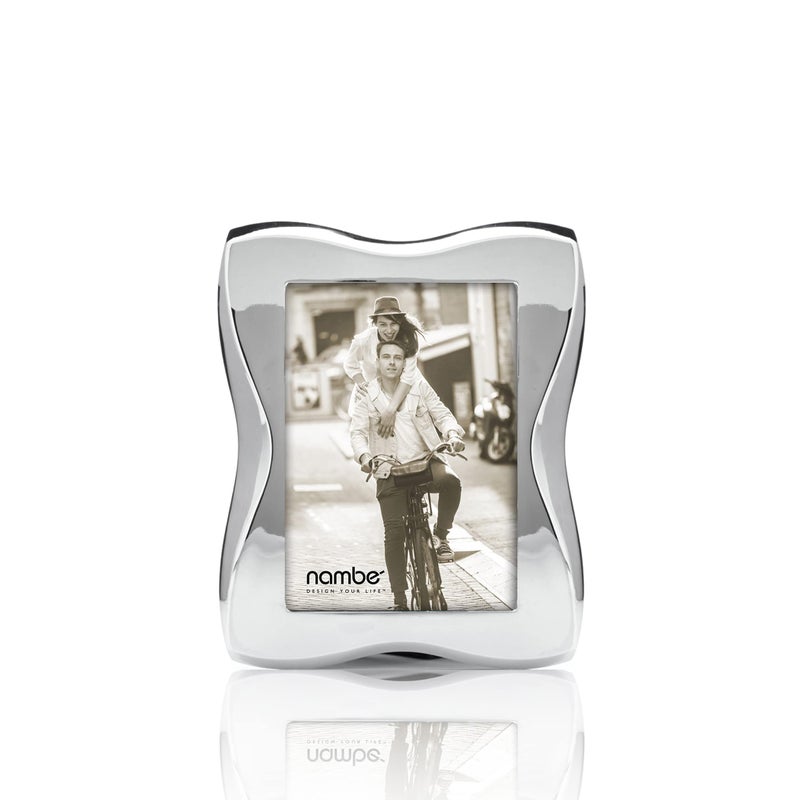 Namb Bella Picture Frame 4 x 6 Inch Modern ChromePlated Picture Display Crafted in Chrome Glass with Curved Sculptural Design Contemporary Home Dcor Accent for Tabletop Desk Shelf Styling