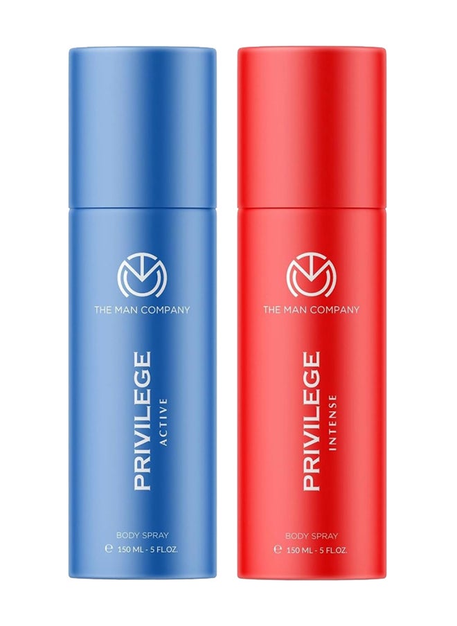 The Man Company Pack Of 2 Privilege Active Deodorant For Men| Premium Body Spray | Long-Lasting Fragrance | Perfect Deo For Everyday Use | Gift For Husband, Boyfriend - 150ml Blue/Red 