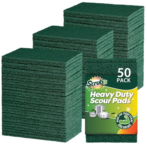 SCRUBIT Scouring Pads Heavy Duty Scrub Pads for Cleaning Dishes NonScratch Reusable Green 50 Green - Image 1
