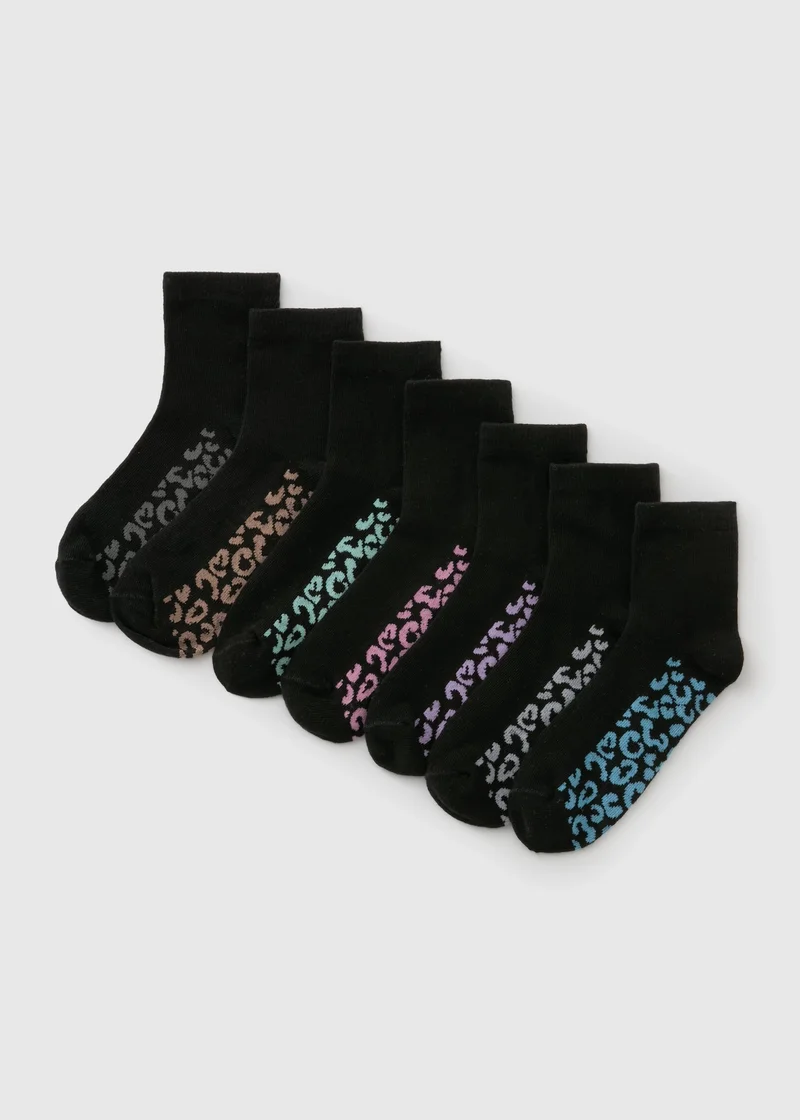 Matalan 7 Pack Girls Black Leopard Socks