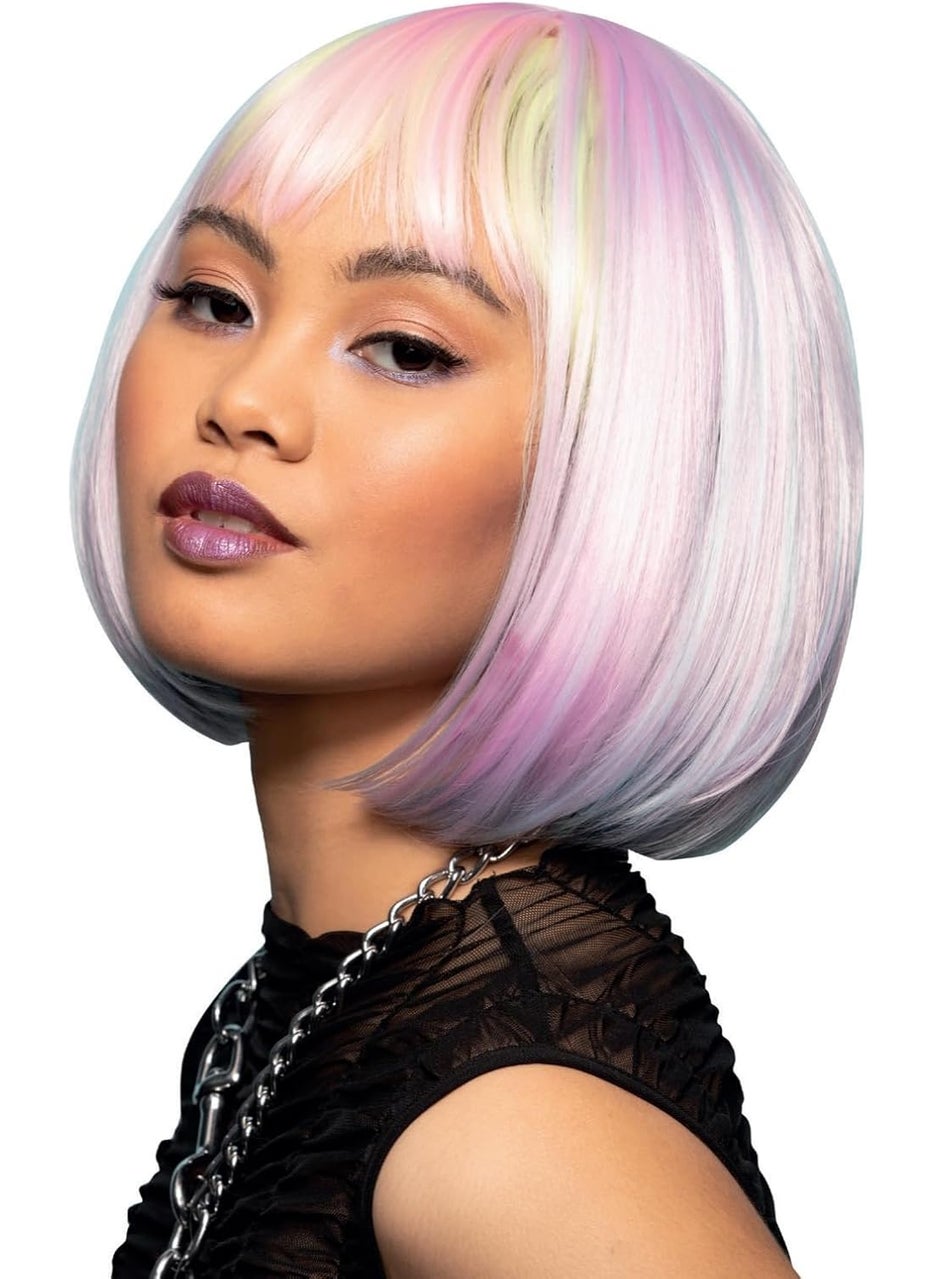 Smiffys - Smiffys Manic Panic Misty Rainbow Glam Doll Wig Long Bob Wig Heat Styleable Officially Licensed Manic Panic Fancy Dress Adult Dress Up Wigs - Image 1