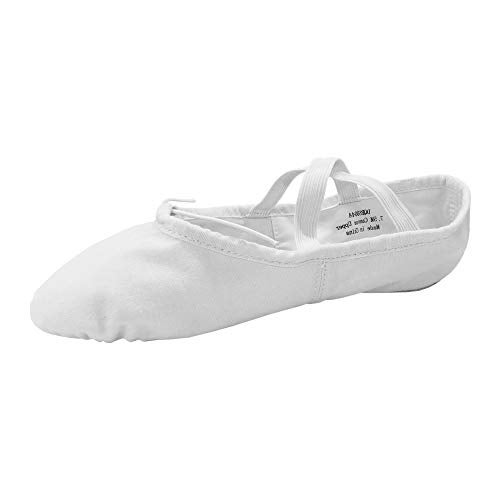 Danzcue Girl's Canvas/Leather Ballet Shoes Split Sole Ballet Slippers for Girl Dance Shoes, White, 13M - Image 1