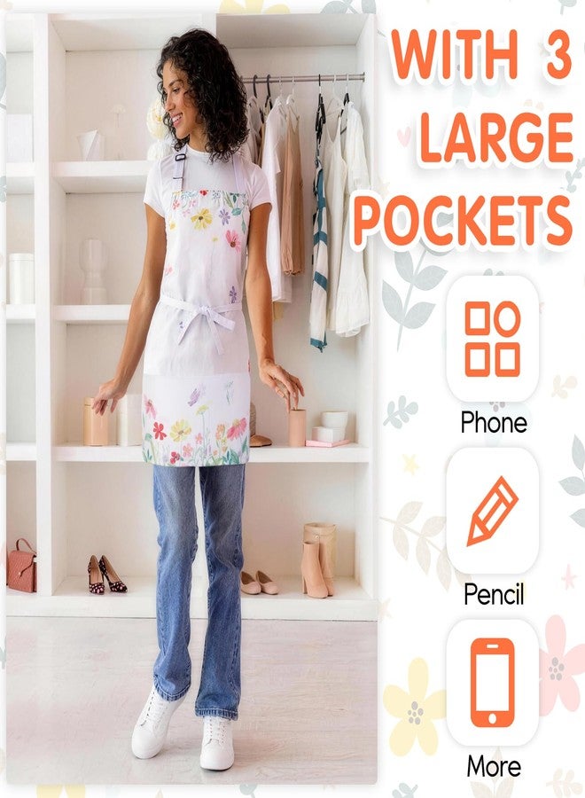 XLSXEXCL مريلة XLSXEXCL مزينة بالزهور للنساء، مزودة بثلاثة جيوب، قابلة للتعديل، مناسبة للطبخ والطهي والبستنة وتقديم الطعام والضيافة. - Image 3
