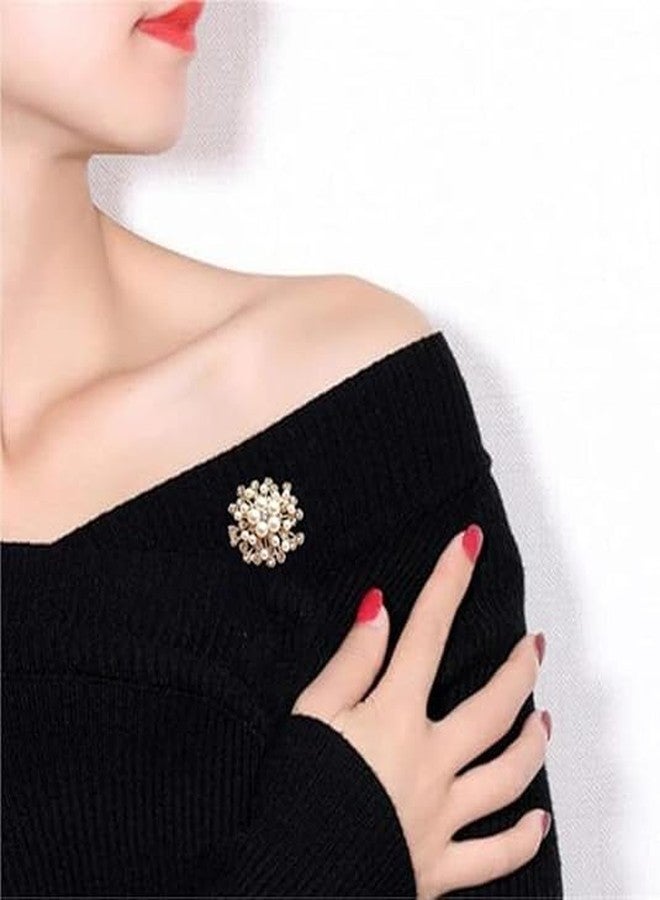 Bitnex بروش أنيق من اللؤلؤ والكريستال على شكل زهرة للنساء من Bitnex، بروشات كريستال دائرية لامعة للنساء، بروش زفاف فاخر مرصع بأحجار الراين مناسب للساري والفستان والشال والوشاح ومجوهرات الحفلات والخطوبة - Image 5