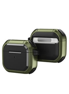 ماركة غير محددة حافظة سماعة أذن كاملة الحماية لأجهزة Airpods 4 مع غطاء كامل وشحن لاسلكي وغطاء مقاوم للصدمات لحافظة Airpods سلسلة مفاتيح (أخضر زيتي)  - Image 1