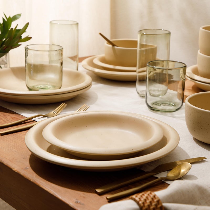 Bloomhouse - Two Time Oprah's Favorite Things Winner - Corsica Clay 12 Piece Stoneware Rustic Reactive Glaze Dinnerware Set - Stackable Plates Bowls Set. Service for 4 - Matte Finish Cappuccino Cream - Image 2