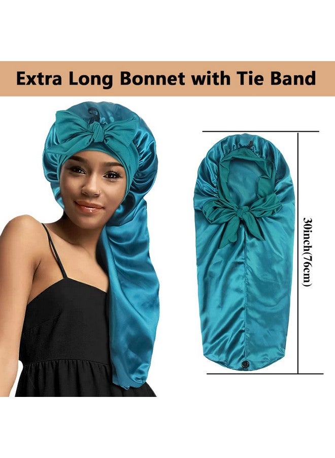 Heniho 2Pcs Long Satin Bonnets With Tie Band, Large Braid Bonnet Silky Hair Cap For Locs Women Sleeping, D - Image 2