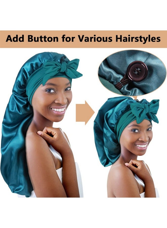 Heniho 2Pcs Long Satin Bonnets With Tie Band, Large Braid Bonnet Silky Hair Cap For Locs Women Sleeping, D - Image 3