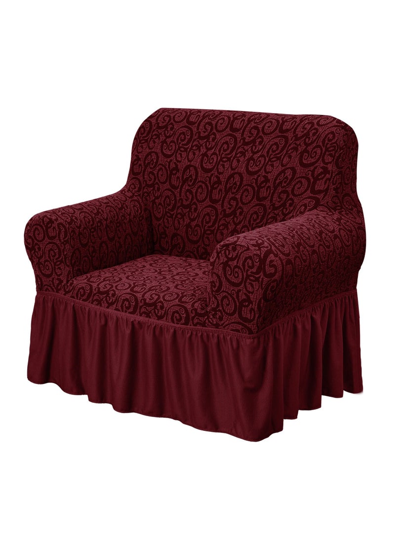 Fabienne Jacquard Fabric Stretchable One Seater Sofa Cover Maroon  - Image 1