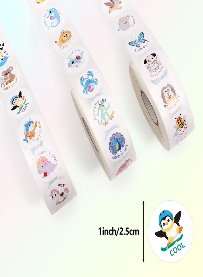 Wercokt 3000 PCS Animal Stickers, 3 Rolls Kids Stickers, 1 Inch, 30 Designs Cute Animal Sticker with Motivational Words, for Kid Reward School Supplies Stickers - Image 3