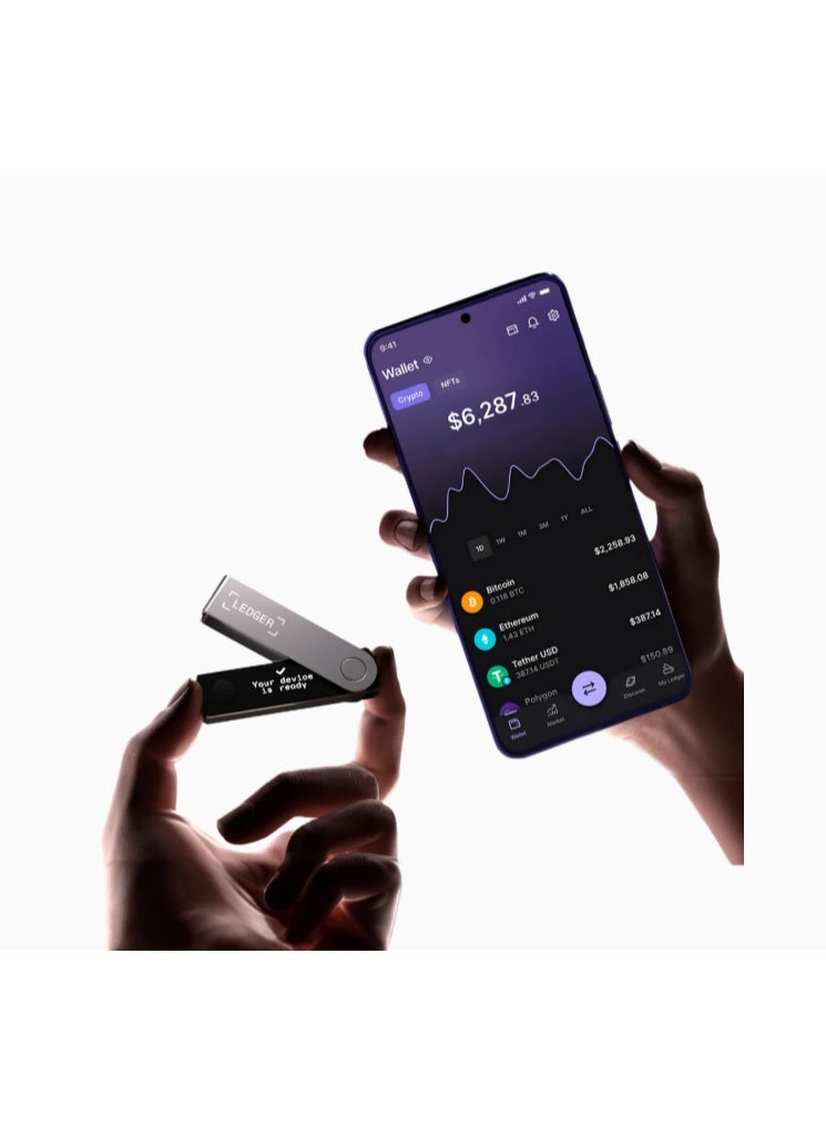 ليدجر محفظة ليدجر نانو إكس (Ledger Nano X) المشفرة للأجهزة - محفظة باردة تدعم البلوتوث للبيتكوين والعملات الرقمية، أسود أونيكس - تخزين آمن وأصلي - Image 4