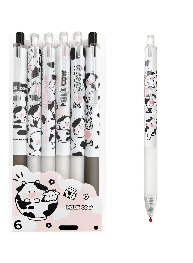 KASTWAVE أقلام كيوتي كاواي 0.5 مم حبر أسود أقلام جل نقطة دقيقة كتابة سلسة قلم حبر جاف لمستلزمات المكتب والمدرسة هدايا ممتعة رائعة للأطفال والفتيات والنساء أقلام للتدوين، عبوة من 6 قطع (بقرة حليب صغيرة) - Image 1
