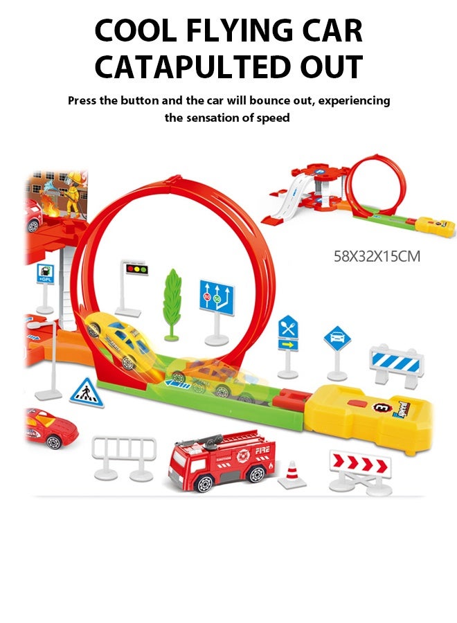 43 قطعة من ألعاب سيارات السكك الحديدية للأطفال، لعبة مسارات سباق البناء، مجموعة سيارات السكك الحديدية الهندسية، لعبة منجنيق سيارة السكك الحديدية المنزلقة المجمعة للأطفال، نموذج سيارة لعبة موقف السيارات، ألعاب للأولاد والبنات فوق سن ثلاث سنوات - Image 2