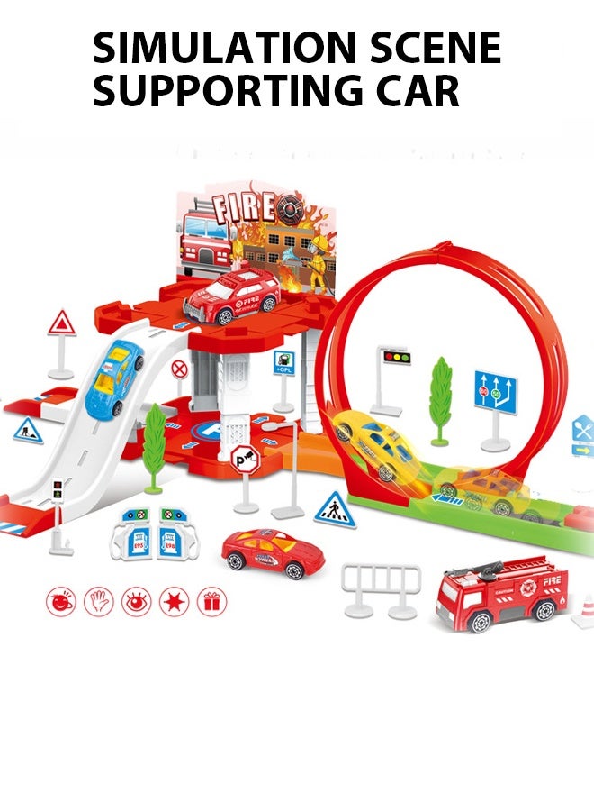 43 قطعة من ألعاب سيارات السكك الحديدية للأطفال، لعبة مسارات سباق البناء، مجموعة سيارات السكك الحديدية الهندسية، لعبة منجنيق سيارة السكك الحديدية المنزلقة المجمعة للأطفال، نموذج سيارة لعبة موقف السيارات، ألعاب للأولاد والبنات فوق سن ثلاث سنوات - Image 3