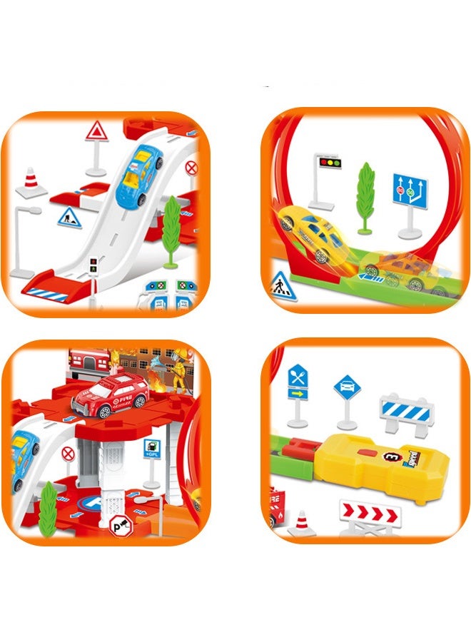 43 قطعة من ألعاب سيارات السكك الحديدية للأطفال، لعبة مسارات سباق البناء، مجموعة سيارات السكك الحديدية الهندسية، لعبة منجنيق سيارة السكك الحديدية المنزلقة المجمعة للأطفال، نموذج سيارة لعبة موقف السيارات، ألعاب للأولاد والبنات فوق سن ثلاث سنوات - Image 5