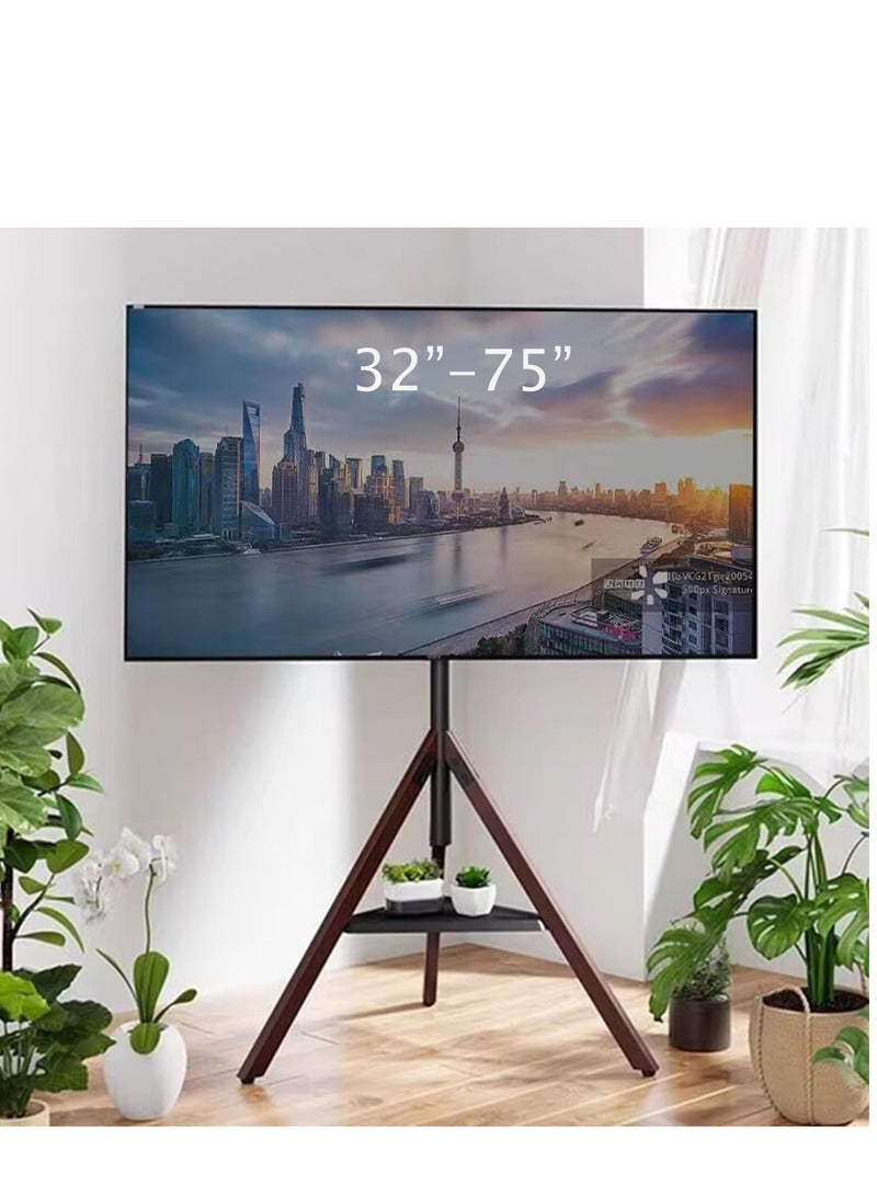 هامود HAMOOD، حامل تلفزيون ثلاثي القوائم، حامل حامل تلفزيون حديث يناسب شاشات مقاس 32 بوصة إلى75 بوصة، حامل تلفزيون زاوية قابل للتعديل مع دوران 180 درجة وأرجل خشبية لمكتب الاستوديو المنزلي (32 إلى 75 بوصة) - Image 1