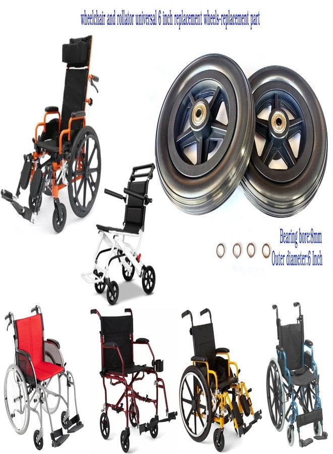 ForconMed Wheelchair front casters 6",Feather,Children's Wheelchair Transport Chair Rollator front wheel replacement,Polyurethane Tire,W/bearing(5/16"Axle) and washer.Universal replacement parts.(1Pr Black) - Image 3