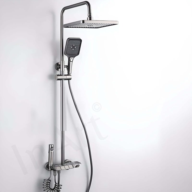 InArt Wall Mixer Shower Panel SS304 Stainless Steel Thermostatic MultiMode Rainfall Waterfall Gun Grey Finish Easy Install Complete Set Gun Grey 1 - Image 2