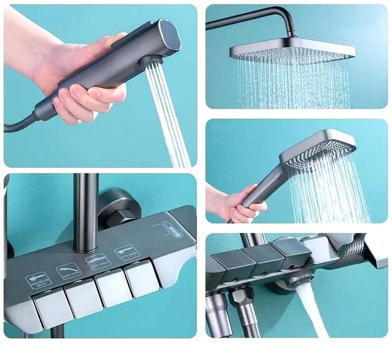 InArt Wall Mixer Shower Panel SS304 Stainless Steel Thermostatic MultiMode Rainfall Waterfall Gun Grey Finish Easy Install Complete Set Gun Grey 1 - Image 4