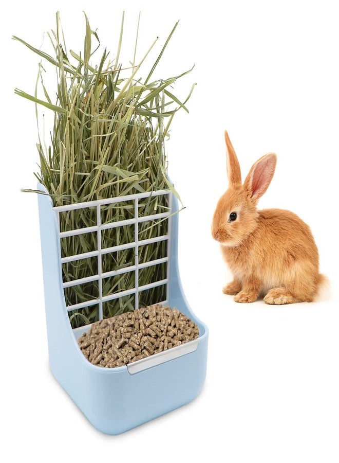 Litewoo Rabbit Hay Feeder Guinea Pig Feeder, 2 in 1 Automatic Small Animal Food Bowl Feeding Cage Accessories (Blue) - Image 1