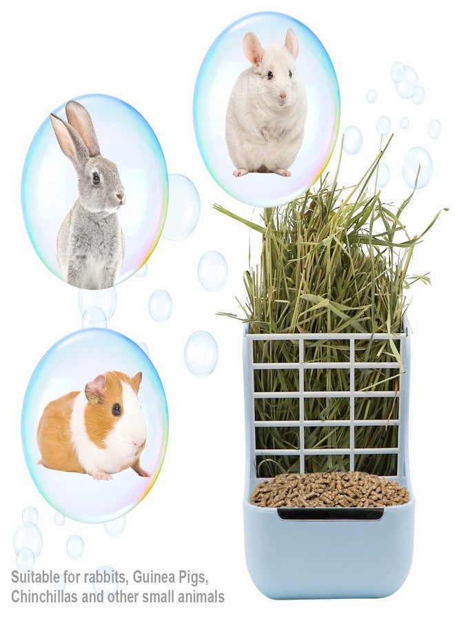 Litewoo Rabbit Hay Feeder Guinea Pig Feeder, 2 in 1 Automatic Small Animal Food Bowl Feeding Cage Accessories (Blue) - Image 3