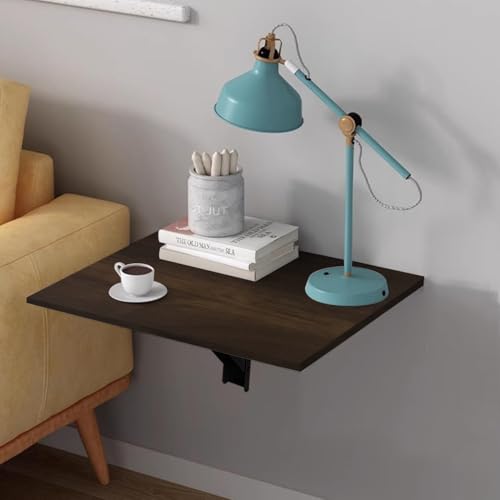 QARA Wooden Finish Wall Mounted Folding Coffee and Tea Table, Bedside and Study Table, Mini Laptop Table for Home, Living Room, Dark Oak - Image 1