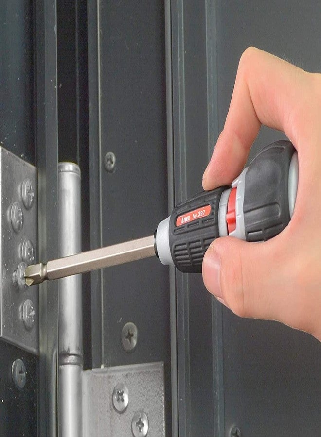 ANEX Ratcheting Screwdriver Ball Handle, Japanese Heavy Duty Magnetic Bit Set (Phillips+2, Flat Head-6), Quick Ball Grip 72 Gear Ratchet Screwdriver, Made in JAPAN - Image 2