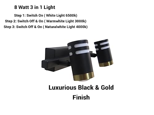 FILLISKA® 3 in 1 Double Wall spot/Picture/Display/Mirror Light with Adjustable Head and Colour Changing Function (MattBlack-197)(1 Year Warranty) - Image 3