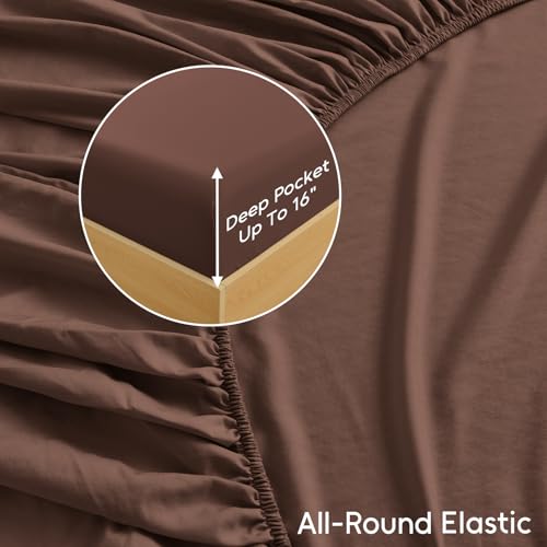 M&Co MCO Cooling Queen Sheets Set, Rayon Derived from Bamboo Sheets, Luxury & Silky Bedding Set with 16" Deep Pocket (Queen, Chocolate Brown) - Image 5