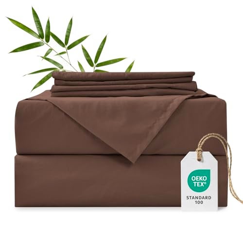 M&Co MCO Cooling Queen Sheets Set, Rayon Derived from Bamboo Sheets, Luxury & Silky Bedding Set with 16" Deep Pocket (Queen, Chocolate Brown) - Image 1