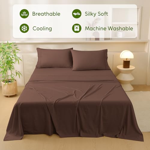 M&Co MCO Cooling Queen Sheets Set, Rayon Derived from Bamboo Sheets, Luxury & Silky Bedding Set with 16" Deep Pocket (Queen, Chocolate Brown) - Image 3