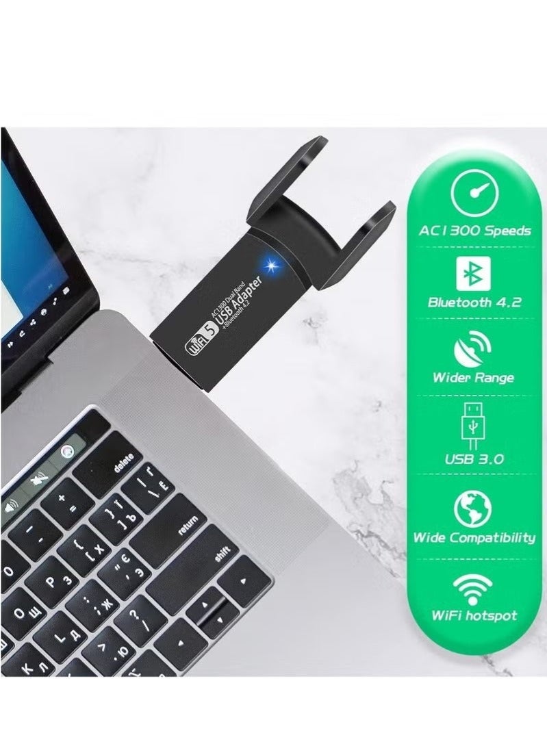 NH USB WiFi Bluetooth Adapter, 1300Mbps Dual Band 2.4/5Ghz Wireless Network External Receiver, Mini WiFi Dongle for PC/Laptop/Desktop - Image 2