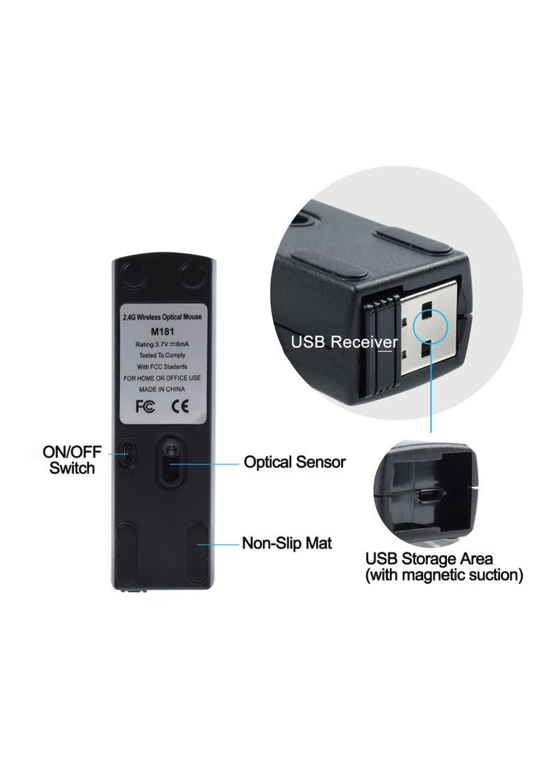 SYOSI Wireless Mouse, Wireless Bluetooth Mouse, Dual Mode (BT+2.4G) Noiseless Charging Mouse (with Storage Case), 3 Buttons 1200 DPI, Ultra-Thin Portable Mini Travel Wireless Mouse, for Windows PC Laptops - Image 2