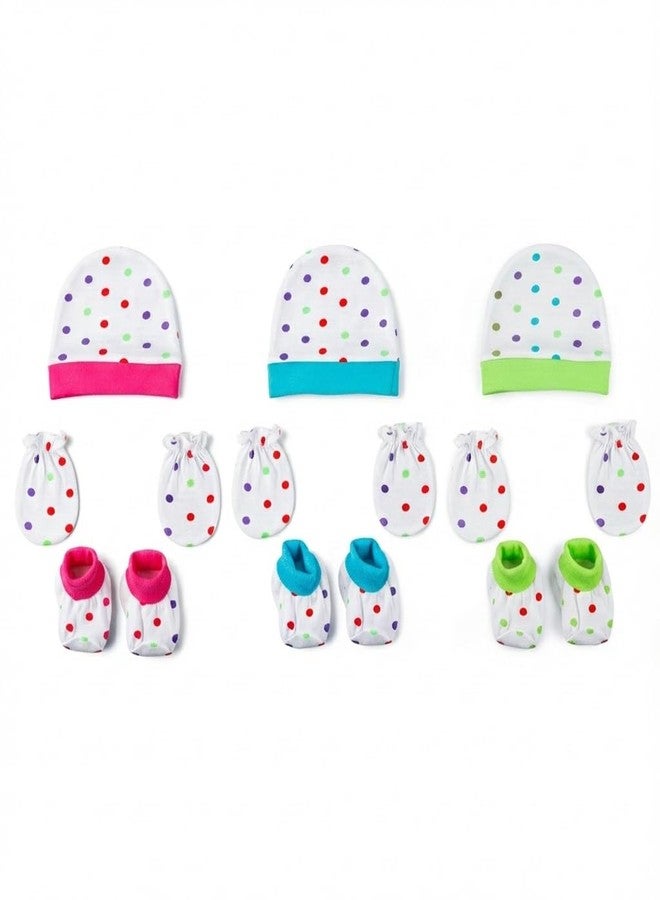 Velbk Baby Cap Mittens and Booties Set for Newborns 0-6 Months | Cotton Knit | Pack of 3 | Unisex Multicolor - Image 1
