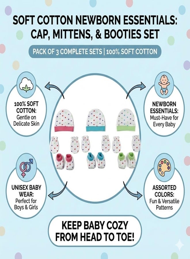 Velbk Baby Cap Mittens and Booties Set for Newborns 0-6 Months | Cotton Knit | Pack of 3 | Unisex Multicolor - Image 3