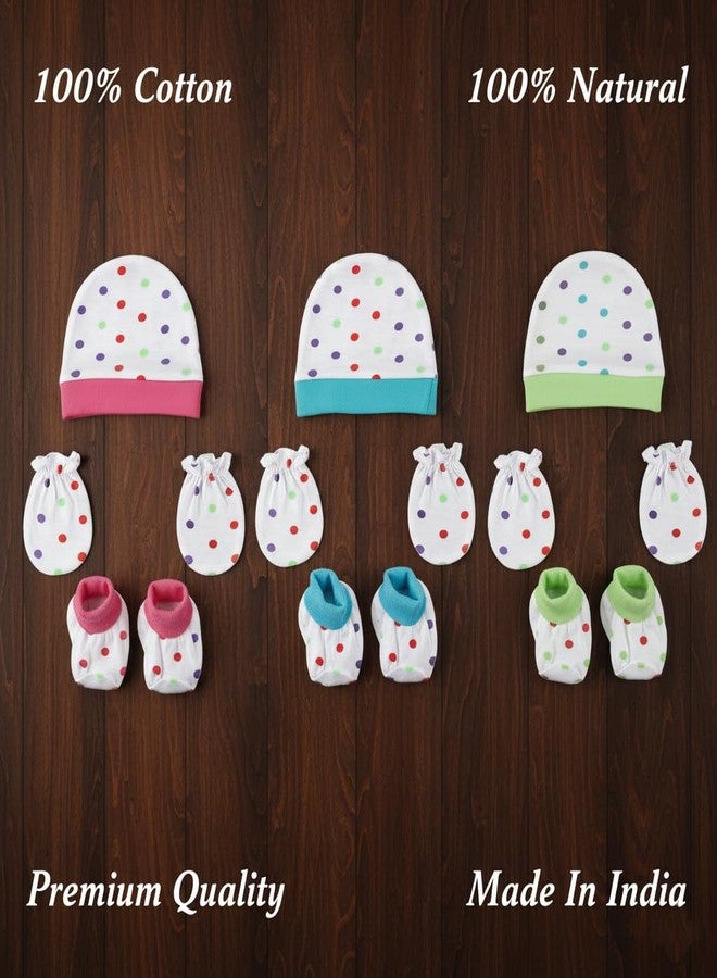 Velbk Baby Cap Mittens and Booties Set for Newborns 0-6 Months | Cotton Knit | Pack of 3 | Unisex Multicolor - Image 4