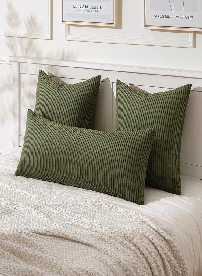 MIULEE غطاء وسادة لامبور مزخرف طويل من MIULEE 14x36 بوصة للسرير والأريكة وغرفة النوم والمقعد، غطاء وسادة مستطيل ناعم من قماش الكوردuroy باللون الأخضر الزيتوني لغرفة النوم وغرفة المعيشة والأريكة (غطاء فقط، عبوة من 1) - Image 3