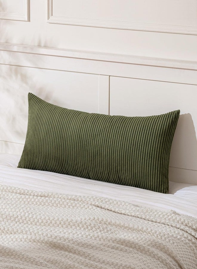 MIULEE غطاء وسادة لامبور مزخرف طويل من MIULEE 14x36 بوصة للسرير والأريكة وغرفة النوم والمقعد، غطاء وسادة مستطيل ناعم من قماش الكوردuroy باللون الأخضر الزيتوني لغرفة النوم وغرفة المعيشة والأريكة (غطاء فقط، عبوة من 1) - Image 1
