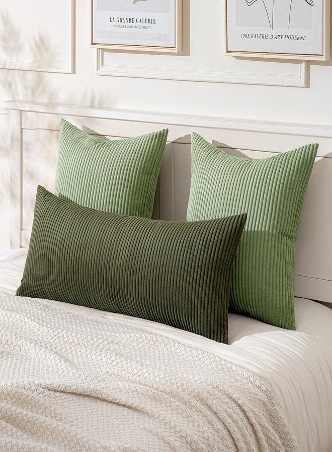 MIULEE غطاء وسادة لامبور مزخرف طويل من MIULEE 14x36 بوصة للسرير والأريكة وغرفة النوم والمقعد، غطاء وسادة مستطيل ناعم من قماش الكوردuroy باللون الأخضر الزيتوني لغرفة النوم وغرفة المعيشة والأريكة (غطاء فقط، عبوة من 1) - Image 4