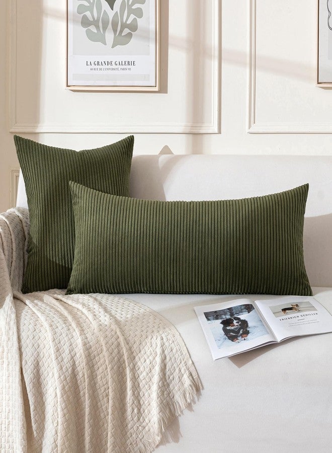 MIULEE غطاء وسادة لامبور مزخرف طويل من MIULEE 14x36 بوصة للسرير والأريكة وغرفة النوم والمقعد، غطاء وسادة مستطيل ناعم من قماش الكوردuroy باللون الأخضر الزيتوني لغرفة النوم وغرفة المعيشة والأريكة (غطاء فقط، عبوة من 1) - Image 2