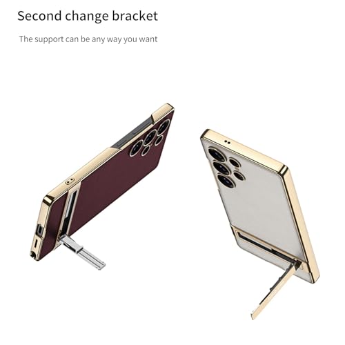 Midkart Leather Case Cover with Kickstand Compatible with Samsung Galaxy S25 Ultra Release 2025 Hard PC Electroplating Finish with Independent Camera Protection Case, Burgundy - Image 4