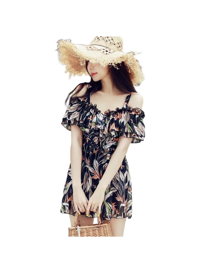 DK Conservative One-Piece Swimsuit For Women, Tummy Control, Slimming Push-Up, Dress-Style, Suitable For Small Chest, Hot Spring Swimwear, Black, Xl - Image 3