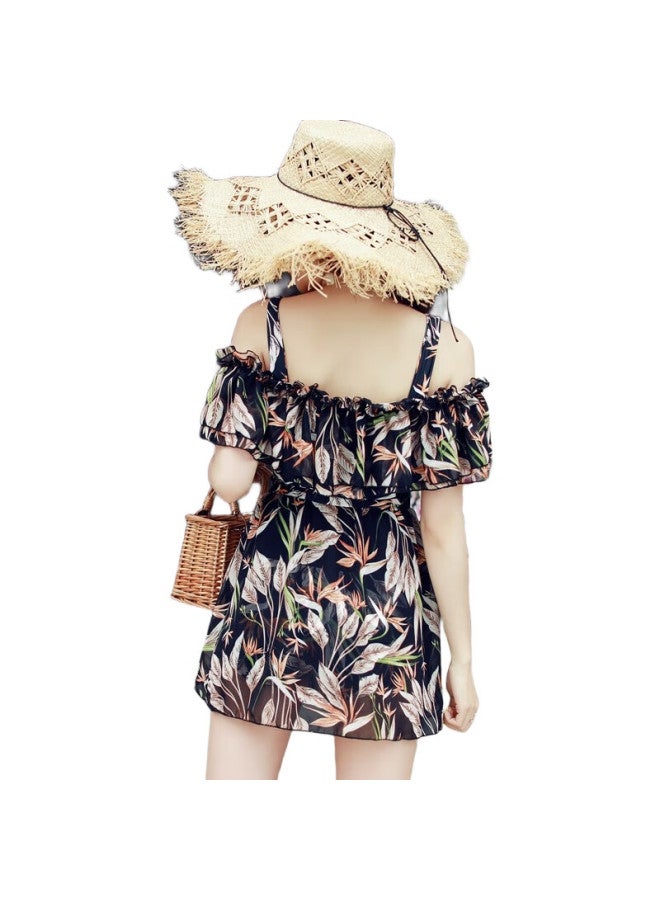 DK Conservative One-Piece Swimsuit For Women, Tummy Control, Slimming Push-Up, Dress-Style, Suitable For Small Chest, Hot Spring Swimwear, Black, Xl - Image 1