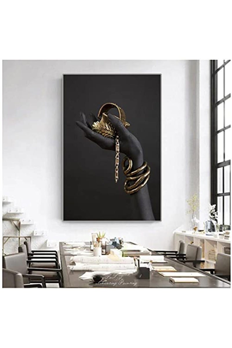 BPA Black Woman's Hand Print Canvas Painting Gold Jewelry Posters and Prints - Image 4